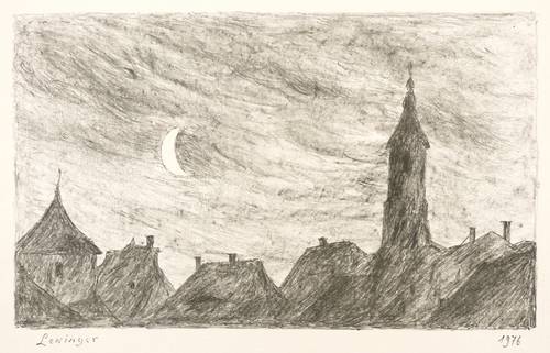 Lewinger, Ernst -  -  - Dachlandschaft mit Mondsichel