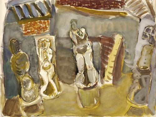 Leifer, Horst -  -  - Hof mit Skulpturen II