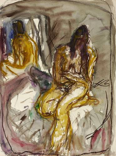 Leifer, Horst -  -  - Akt mit untergezogenem Bein vor Spiegel