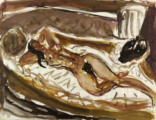 Leifer, Horst -  -  - Liegender Akt mit Maske