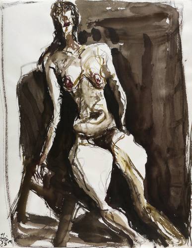 Leifer, Horst -  -  - Sitzender Akt vor dunkler Fläche