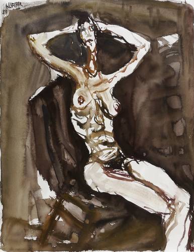 Leifer, Horst -  -  - Sitzender Akt vor dunklem Grund