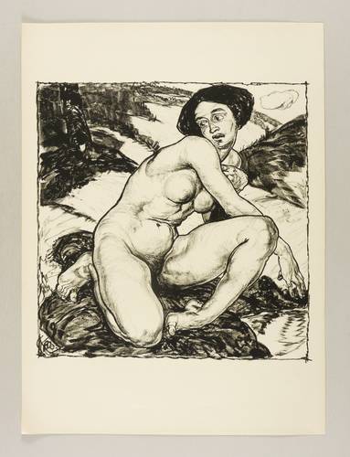 Brusenbauch, Arthur -  -  - Kauernder Akt in der Landschaft