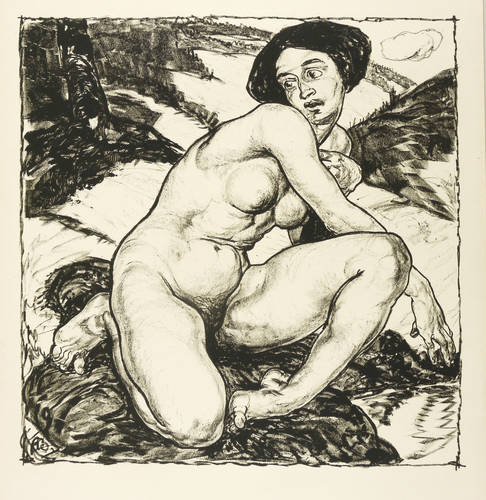 Brusenbauch, Arthur -  -  - Kauernder Akt in der Landschaft