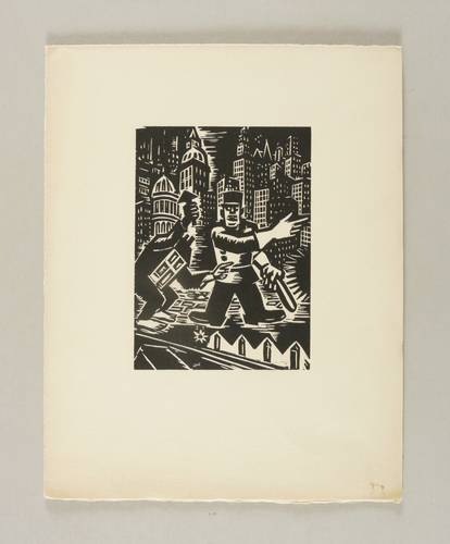 Masereel, Frans - La ville (Die Stadt) - La ville (Die Stadt) - Ohne Titel (Schutzmann und verdrängtes Zwerghaus)