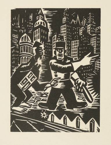 Masereel, Frans - La ville (Die Stadt) - La ville (Die Stadt) - Ohne Titel (Schutzmann und verdrängtes Zwerghaus)