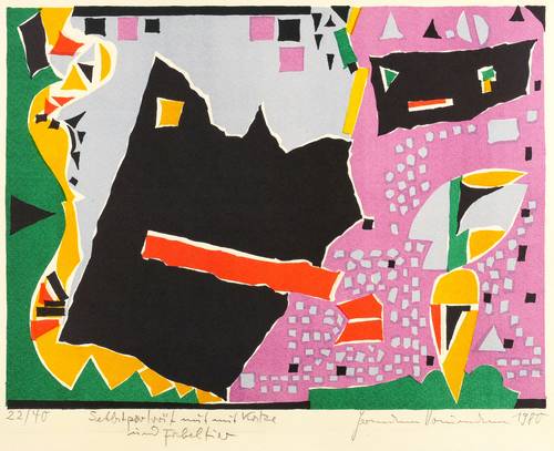 Naumann, Hermann -  -  - Selbstporträt mit Katze und Fabeltier