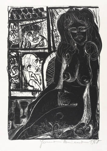 Naumann, Hermann -  -  - Ohne Titel (Akt mit Katze am Fenster)