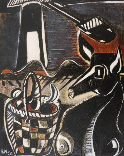 Naumann, Hermann -  -  - Schweinekopf mit Korb