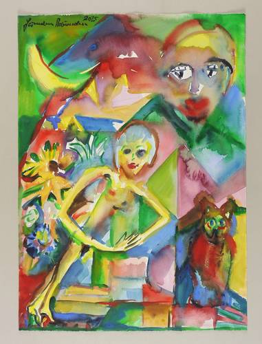 Naumann, Hermann -  -  - Figur mit Eule und Gesicht