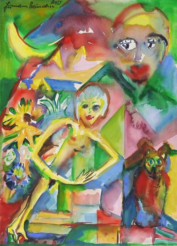 Naumann, Hermann -  -  - Figur mit Eule und Gesicht