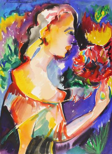 Naumann, Hermann -  -  - Dame mit Blüten