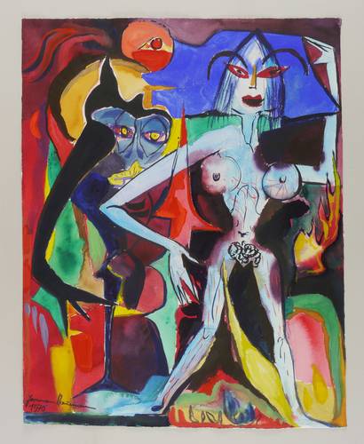 Naumann, Hermann -  -  - Akt mit Teufelsfigur (Die Sünderin)