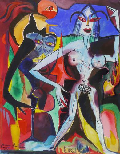 Naumann, Hermann -  -  - Akt mit Teufelsfigur (Die Sünderin)