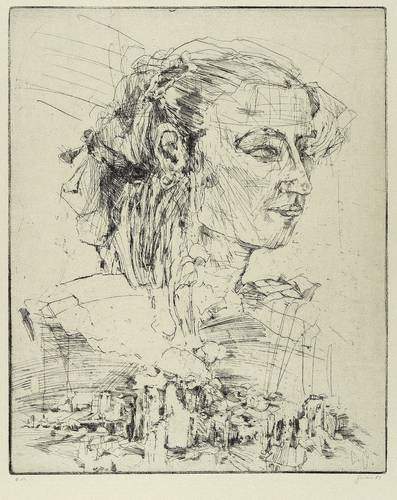 Perthen, Christine -  -  - Frauenkopf über Ruinenlandschaft