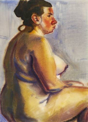 Querner, Curt -  -  - Sitzender weiblicher Akt im Profil nach rechts