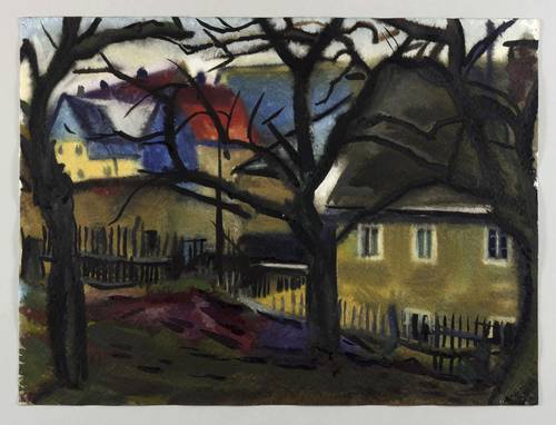 Querner, Curt -  -  - Häuser und Zäune hinter Bäumen (In Börnchen)