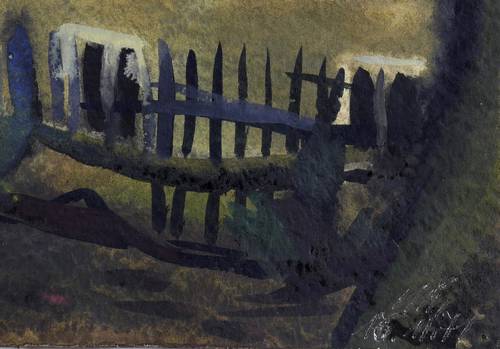 Querner, Curt -  -  - Häuser und Zäune hinter Bäumen (In Börnchen)