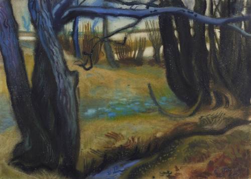 Querner, Curt -  -  - Bei Diebels Büschel, links drei Baumstämme (Im Grunde)