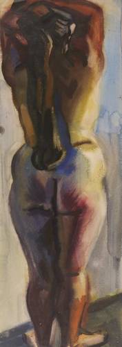 Querner, Curt -  -  - Rückenakt (Stehender weiblicher Rückenakt, die Hände über dem Kopf)