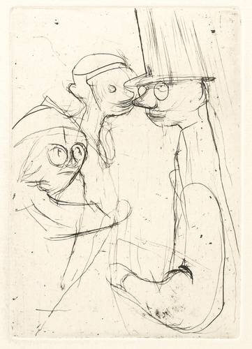 Richter, Hans Theo - Kinderfastnacht - Kinderfastnacht - Drei Masken, die rechte mit Zylinder