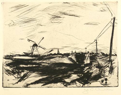 Richter, Hans Theo -  -  - Flachlandschaft mit Windmühle bei Westerland auf Sylt