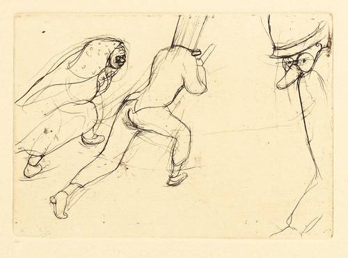 Richter, Hans Theo - Kinderfastnacht - Kinderfastnacht - Zwei laufende Maskierte und eine Maske rechts