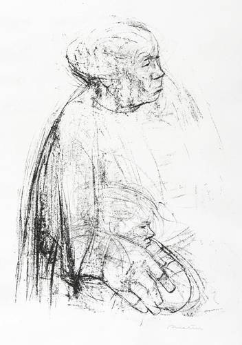 Richter, Hans Theo -  -  - Alte Frau mit Jungen, nach rechts blickend