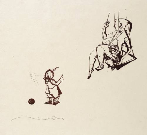 Richter, Hans Theo - Kinderszenen - Kinderszenen - Stehendes Kind hinter einem Ball & Auf der Schaukel