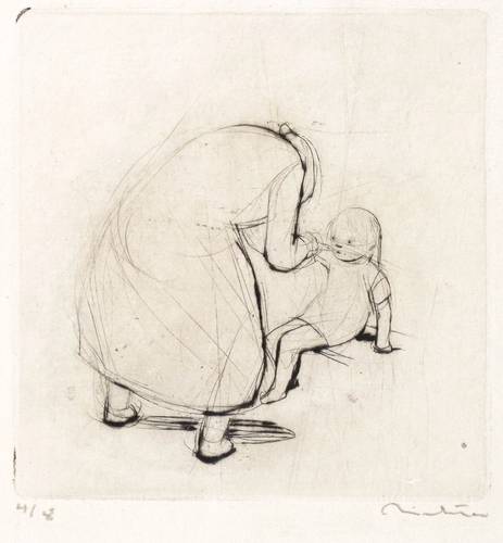 Richter, Hans Theo - Kinderszenen - Kinderszenen - Gebeugte Frau vor sitzendem Kind