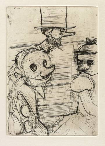 Richter, Hans Theo - Kinderfastnacht - Kinderfastnacht - Drei Masken, die mittlere mit Zylinder