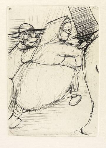 Richter, Hans Theo - Kinderfastnacht - Kinderfastnacht - Laufende Frau und zwei Masken im Hut