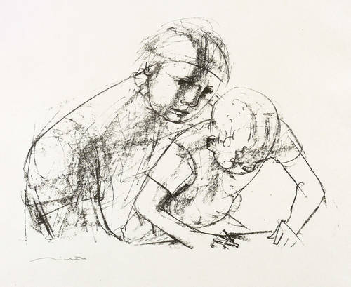 Richter, Hans Theo -  -  - Junge Mutter mit zeichnendem Kind