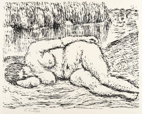 Rudolph, Wilhelm -  -  - Liegender Akt vor Pillnitzer Elbinsel