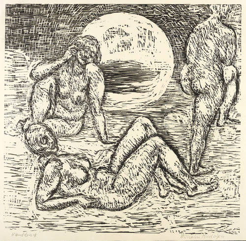 Rudolph, Wilhelm -  -  - Drei Frauenakte vor untergehender Sonne