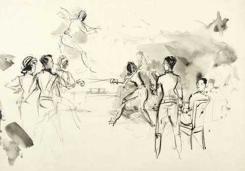 Schwimmer, Max -  -  - Fechtszene mit Zuschauern