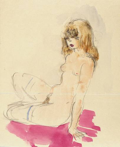 Schwimmer, Max -  -  - Kauernder Akt mit Strümpfen