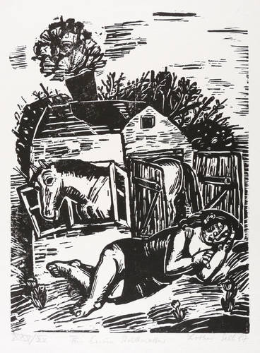 Sell, Lothar -  -  - Für Erwin Strittmatter (Schlafende vor Pferdestall)