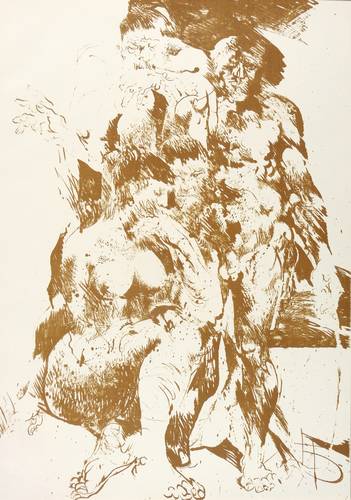 Sitte, Willi - Ars amatoria - Ars amatoria - Kauernder Akt mit Betrachtern