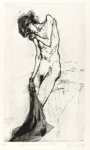 Springer, Reinhard -  -  - Stehender Akt mit Tuch