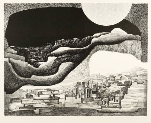 Sylvester, Peter -  -  - Mond über zwei Landschaften