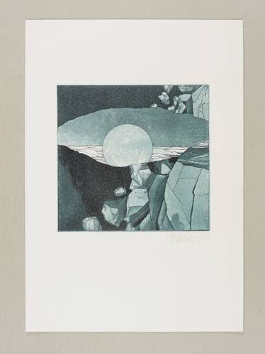Sylvester, Peter -  -  - Neujahrsgrafik (Phantastische Landschaft mit Sonne)