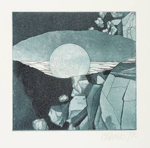 Sylvester, Peter -  -  - Neujahrsgrafik (Phantastische Landschaft mit Sonne)