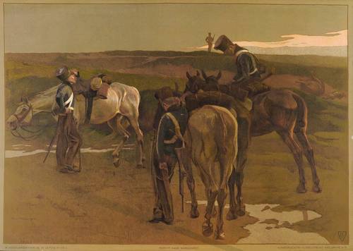 Haug, Robert von -  -  - Morgenrot (Rastende preußische Dragoner)