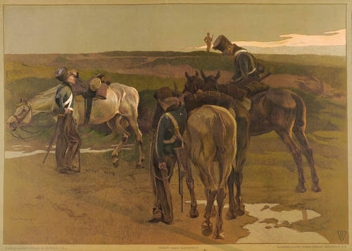 Haug, Robert von -  -  - Morgenrot (Rastende preußische Dragoner)