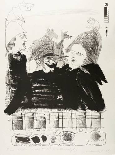 Weidensdorfer, Claus - Ausstellungsplakat Galerie Nord Dresden - Ausstellungsplakat Galerie Nord Dresden - Ohne Titel (Drei Köpfe und vier Hunde)