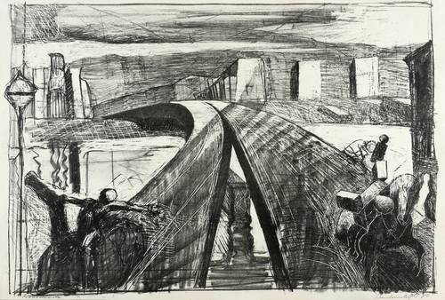 Weidensdorfer, Claus -  -  - Brücke mit stürzenden Figuren