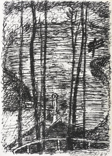 Weidensdorfer, Claus -  -  - Bäume vor See (Neujahrskarte II)