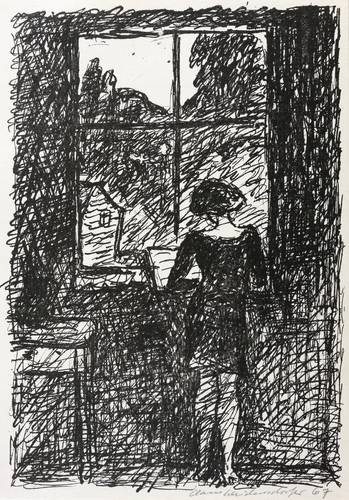 Weidensdorfer, Claus -  -  - Mädchen am Fenster (Neujahrskarte IV)