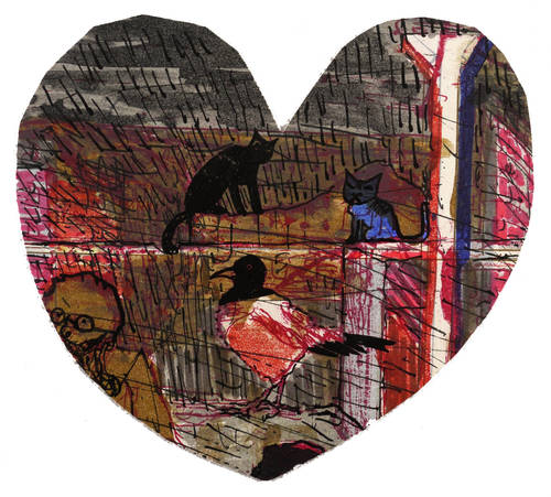 Weidensdorfer, Claus -  -  - Herz (Zwei Katzen und Elster)